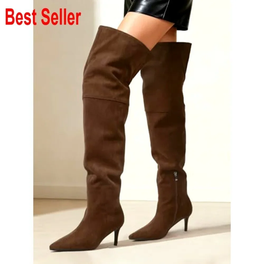Thigh High Boots Over the Knee Stiletto Heel Wide Calf Side Zipper
